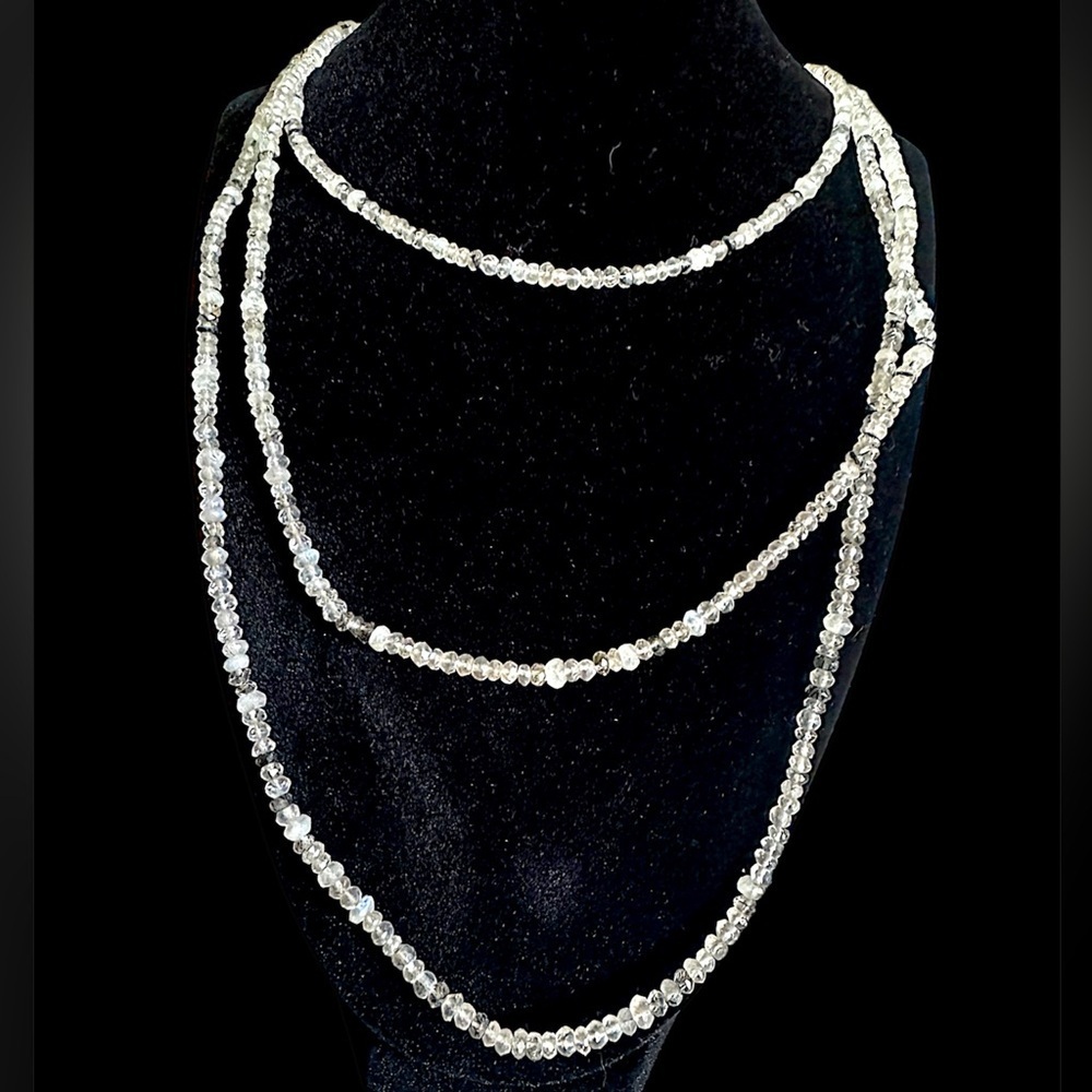 Moonstone Rock Crystal & Agate Opera Length Victorian Fob Necklace Signed